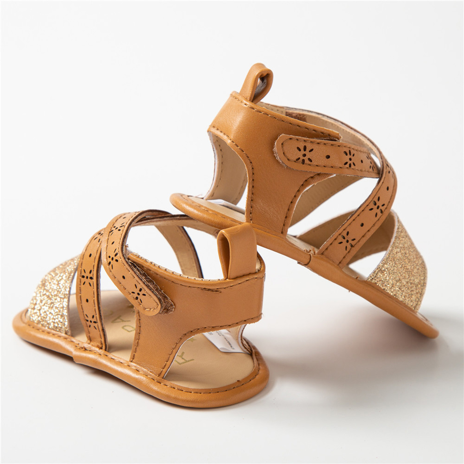 Baby Girls Bling Flash Sandals Soft Sole Non-slip Rubber Sole Flat Walking Shoes Sandals Prewalker Summer Cross Strap Footwear