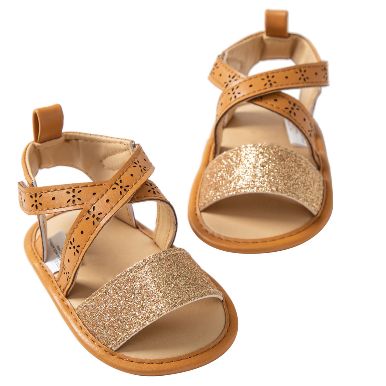 Baby Girls Bling Flash Sandals Soft Sole Non-slip Rubber Sole Flat Walking Shoes Sandals Prewalker Summer Cross Strap Footwear