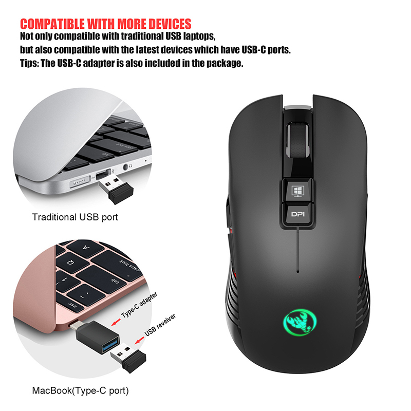 RGB Wired Gaming Mouse 2.4G USB-C Wireless Mouse Rechargeable Mouse Gamer
