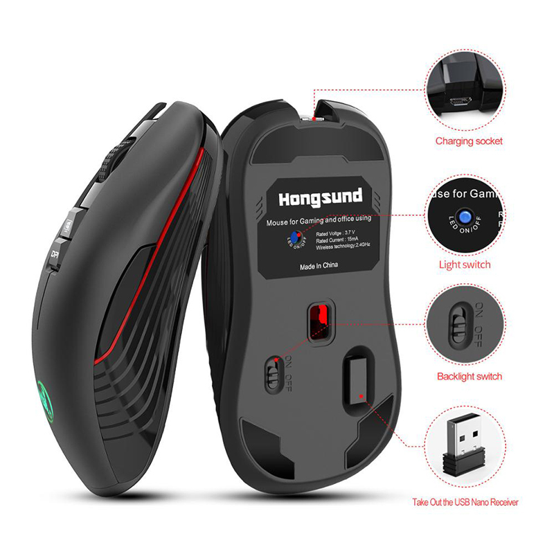 RGB Wired Gaming Mouse 2.4G USB-C Wireless Mouse Rechargeable Mouse Gamer