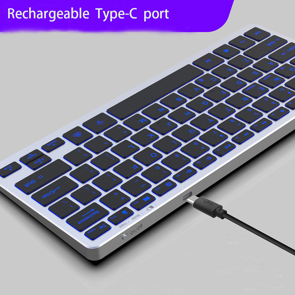 Rechargeable Bluetooth Keyboard Illuminated Multi-Device Slim Backlit Wireless Keyboard