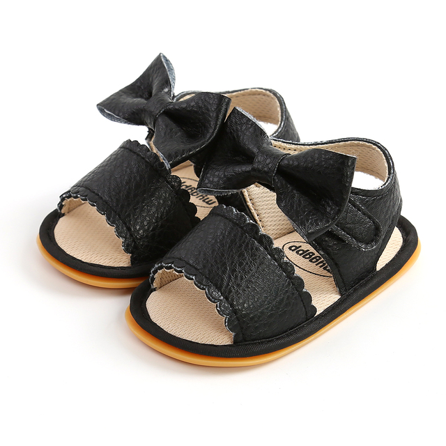 Baby Girls Summer Bow Knot Sandals Newborn Infant Baby Girls Flat Sandals Shoes Solid Non-slip PU Leather Breathable Toddle