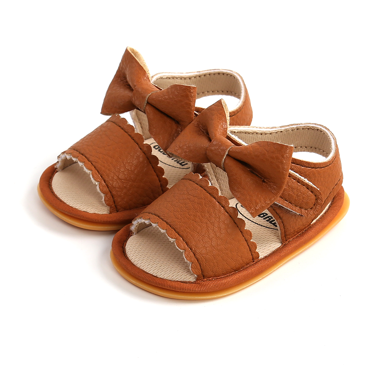 Baby Girls Summer Bow Knot Sandals Newborn Infant Baby Girls Flat Sandals Shoes Solid Non-slip PU Leather Breathable Toddle
