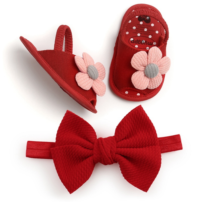 Baby Girls Flower Sandals Bow head band Cute Summer Soft Sole Flat Princess Shoes Infant Non-Slip First Walkers