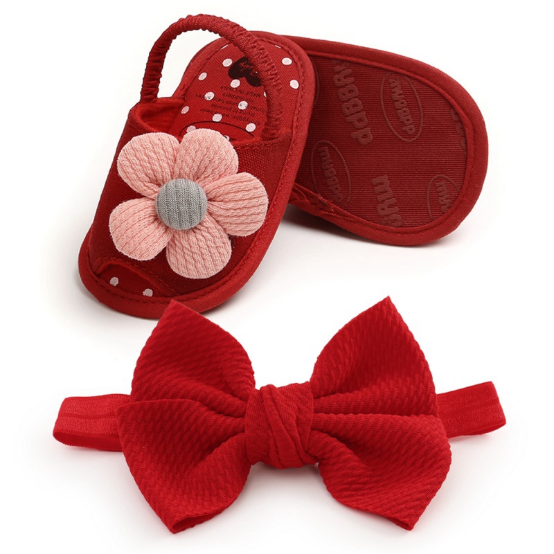 Baby Girls Flower Sandals Bow head band Cute Summer Soft Sole Flat Princess Shoes Infant Non-Slip First Walkers