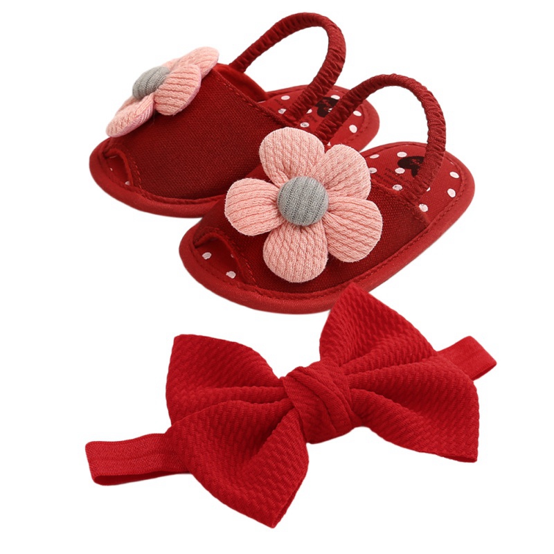 Baby Girls Flower Sandals Bow head band Cute Summer Soft Sole Flat Princess Shoes Infant Non-Slip First Walkers