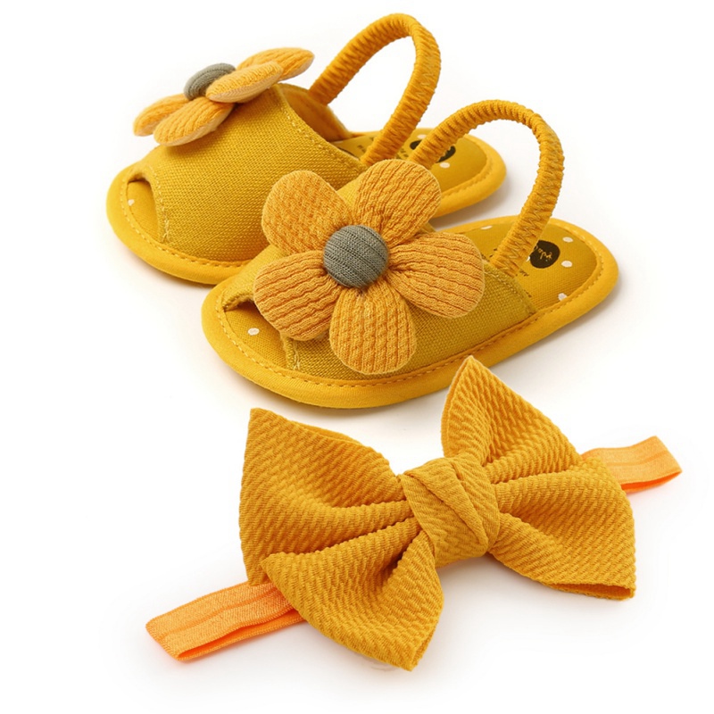 Baby Girls Flower Sandals Bow head band Cute Summer Soft Sole Flat Princess Shoes Infant Non-Slip First Walkers