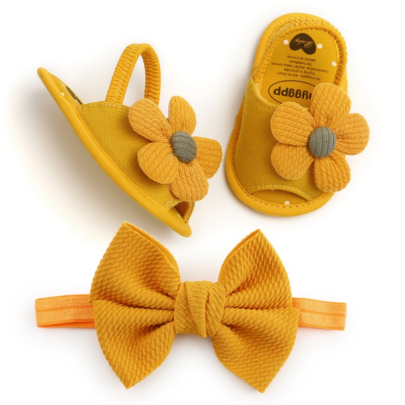 Baby Girls Flower Sandals Bow head band Cute Summer Soft Sole Flat Princess Shoes Infant Non-Slip First Walkers