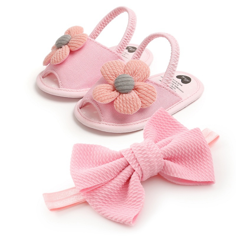 Baby Girls Flower Sandals Bow head band Cute Summer Soft Sole Flat Princess Shoes Infant Non-Slip First Walkers
