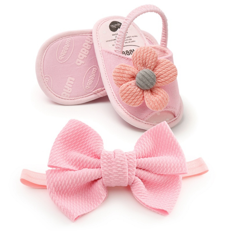 Baby Girls Flower Sandals Bow head band Cute Summer Soft Sole Flat Princess Shoes Infant Non-Slip First Walkers