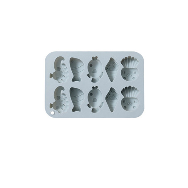 10 Cells Ocean Fish Seahorse Dollyfish Conch Style Silicone Molds For Bakeware Chocolate Jelly Biscuit Cake Molds
