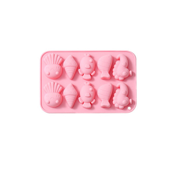 10 Cells Ocean Fish Seahorse Dollyfish Conch Style Silicone Molds For Bakeware Chocolate Jelly Biscuit Cake Molds