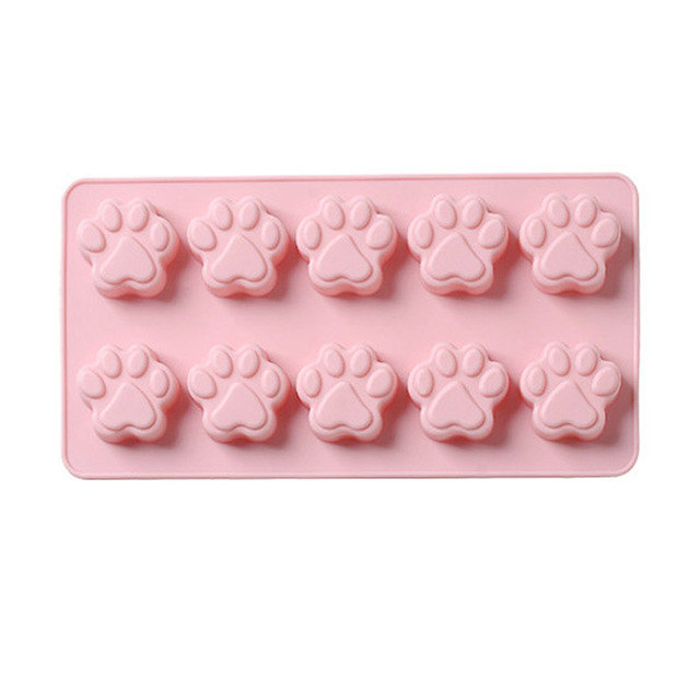 10 Cells Cartoon Dog Cat Paw Pink Silicone Cake Molds For Food Supplement Biscuit Jelly Fondant Chocolate Baking Pan Ice Tray