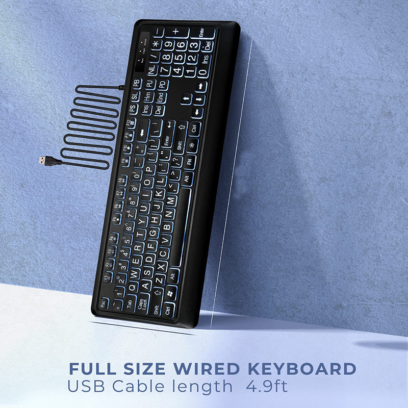 Large Print Backlit Keyboard USB Wired Computer Keyboard Full Size Keyboard