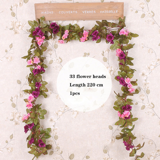 2M Wisteria Artificial Flower Vine Wreath Wedding Arch Decoration Fake Plant Leaf Rattan Trailing Fake Flower Ivy Wall
