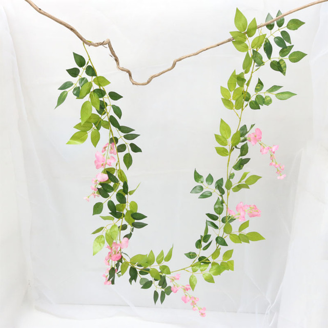 2M Wisteria Artificial Flower Vine Wreath Wedding Arch Decoration Fake Plant Leaf Rattan Trailing Fake Flower Ivy Wall