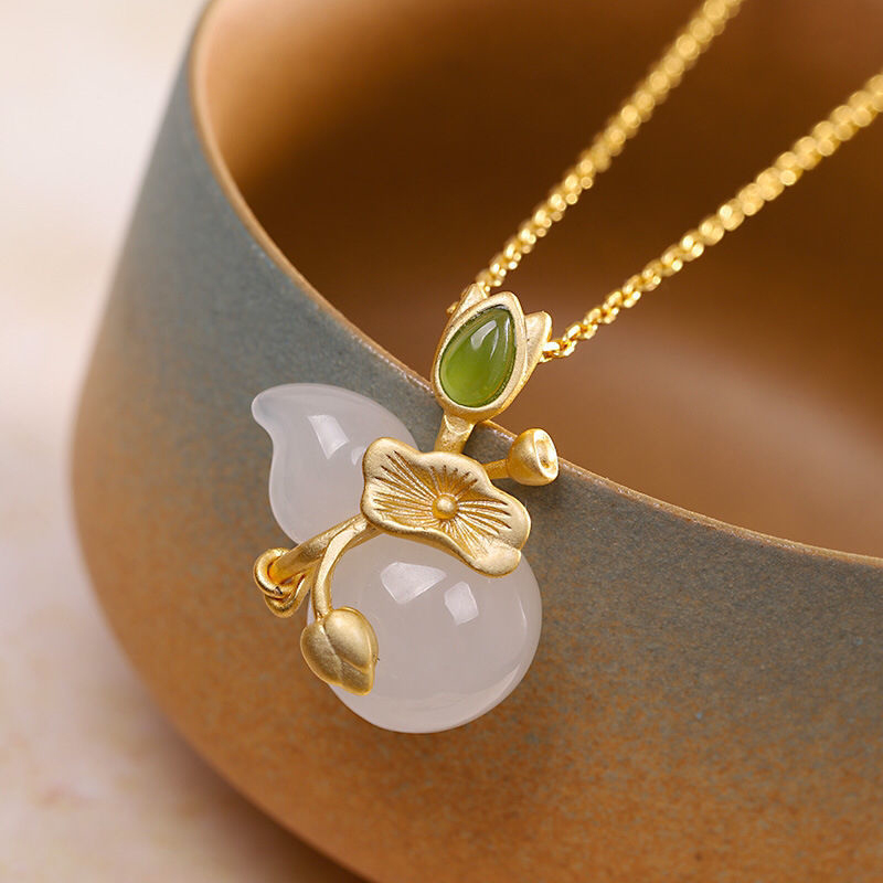 New Style Chinese Style Gilded Craft Lotus Leaf Gourd Jade Pendant Lotus Fluke Continuous Pendant Peace Pendant Birthday Gift Couple Gifts