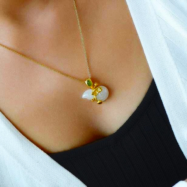 New Style Chinese Style Gilded Craft Lotus Leaf Gourd Jade Pendant Lotus Fluke Continuous Pendant Peace Pendant Birthday Gift Couple Gifts