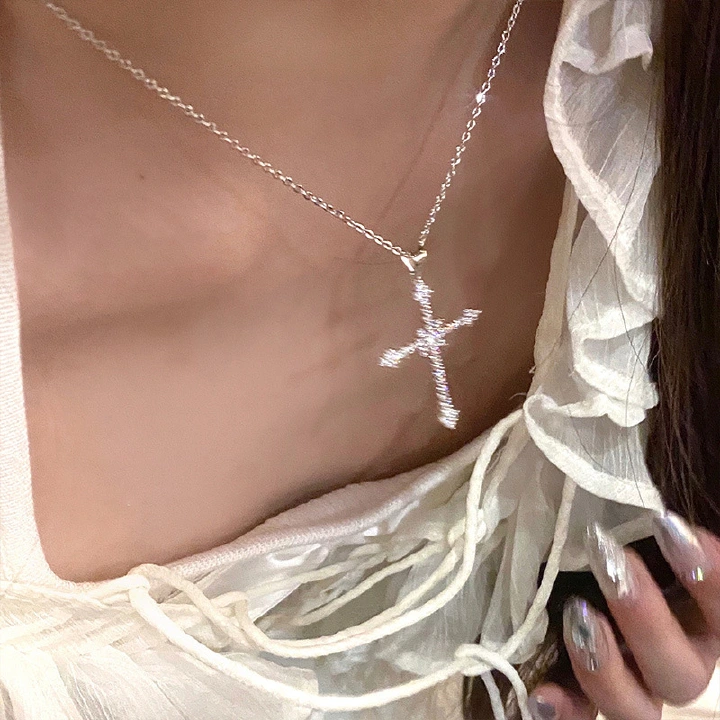 Fashion Crystal Zircon Cross Pendant Necklace for Women Girl's Crystal Chain Necklace Punk Party Jewelry