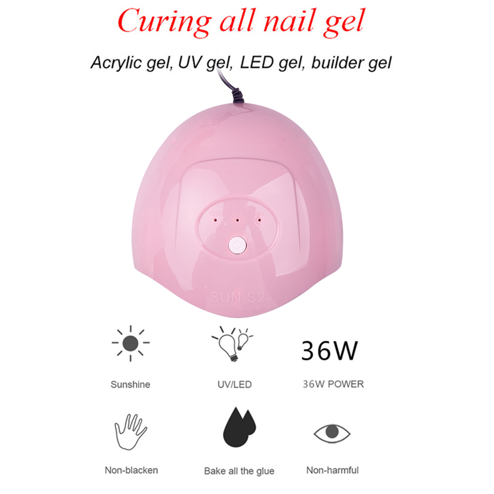 36W UV LED Lamp Nail Dryer USB Cable Machine Portable Home Use Uv Light Gel Varnish Curer 12 Leds Lamp Tool Pink