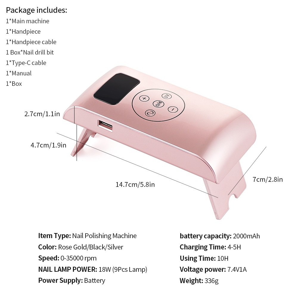 2-IN-1 Nail Drill Pen & Mini Nail Dryer Portable Power Bank 35000RPM Manicure Nail Polisher Red Light Fast Drying LED Nail Lamp view 4