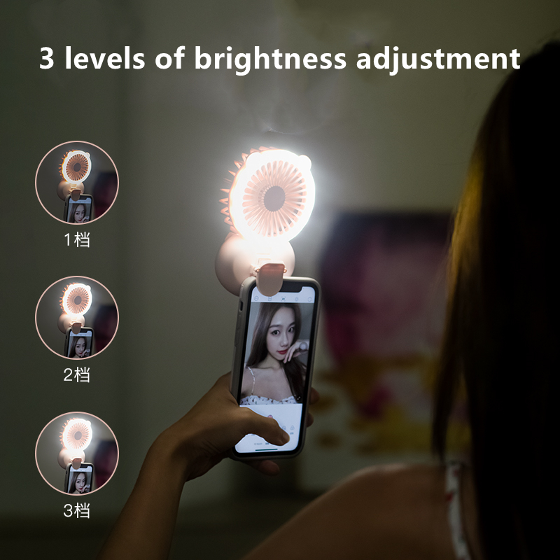 Mobile Phone Selfie Ring Lens 3-level Brightness Portable Fill Light Lamp Clip-on For Smartphone Light Handheld Fan USB Charge