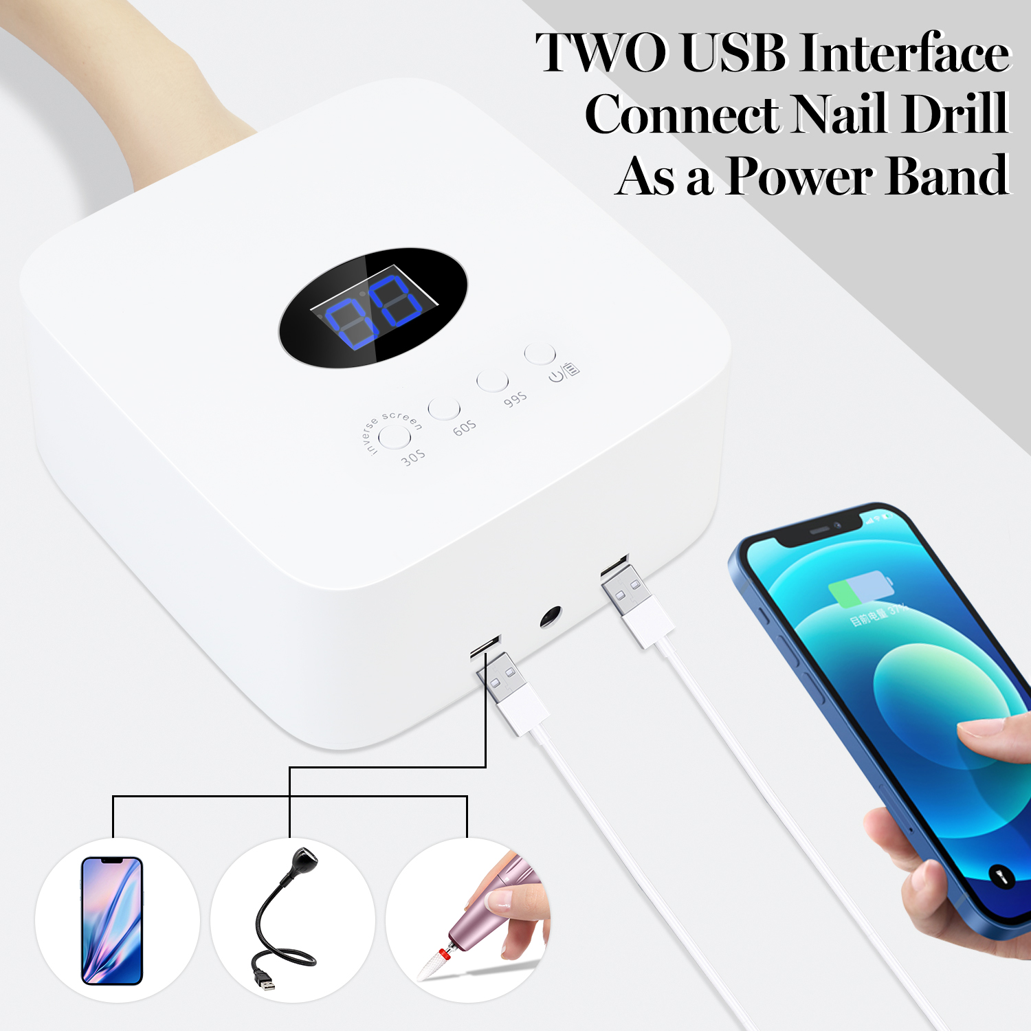 Rechargeable 30LED 128W UV Led Nail Lamp Cordless Portable Nail Dryer Curing Gel Polish Nail Light For Fast Drying Gel Polish view 3
