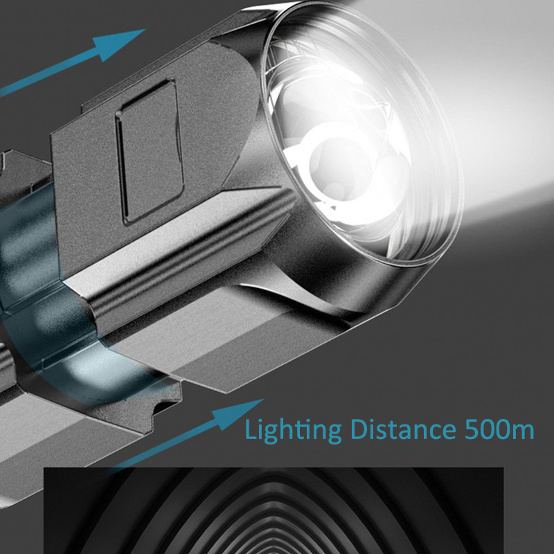 Flashlight Outdoor Portable Home  Rechargeable Multi-function Torch Super Bright ABS Strong Light Focusing Led