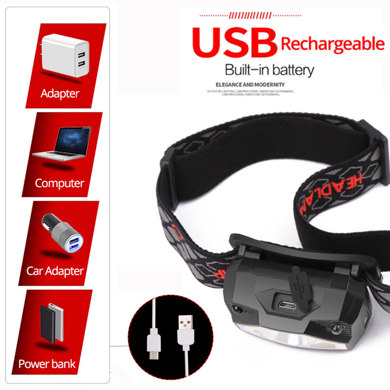 8 Modes  Motion Sensor Powerful LED Headlight headlamp Head Lamp  Flashlight Torch head light For Camping, fishing