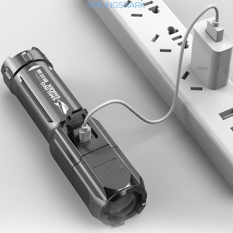 Flashlight Outdoor Portable Home  Rechargeable Multi-function Torch Super Bright ABS Strong Light Focusing Led