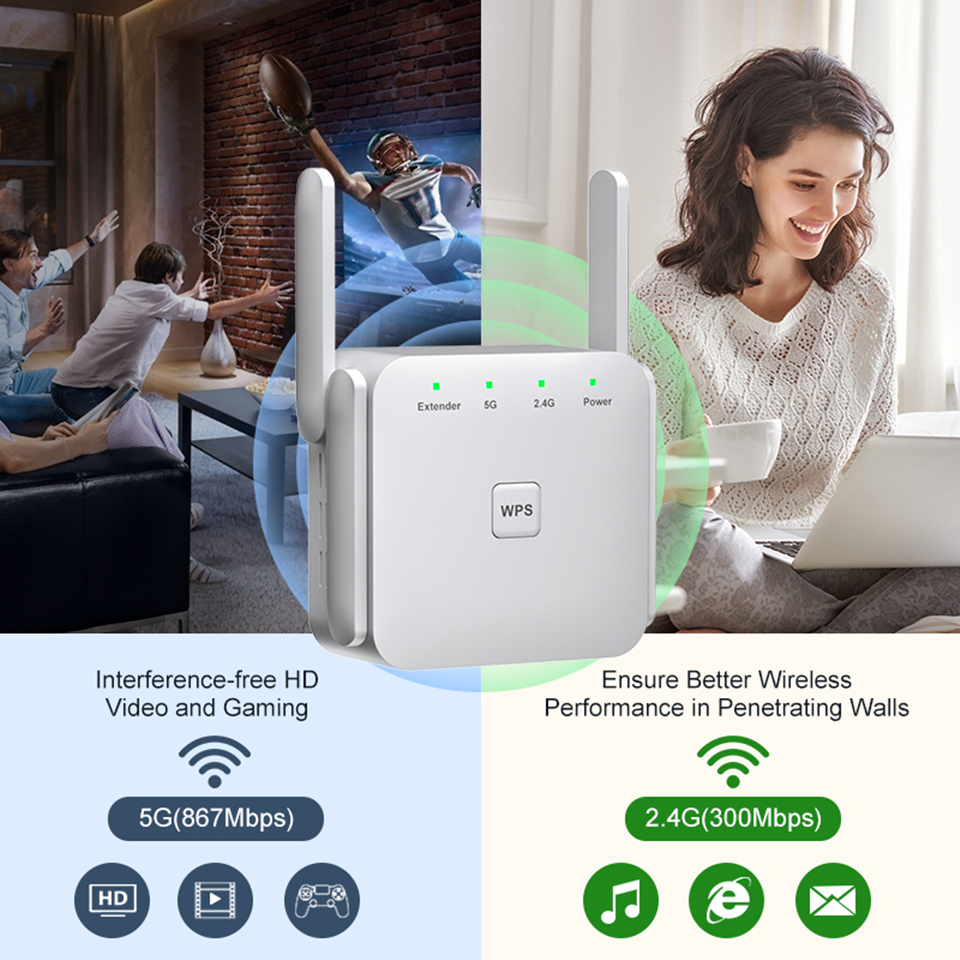 5G Wifi Repeater 5Ghz Wifi Extender Long Range 5 Ghz Wifi Signal Amplifier Wi fi Router Booster 2.4G 5G Wi-Fi Signal Amplifier