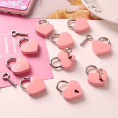 1pc Cut Antique Style Heart Shape Padlock Vintage Lock with Key Pink Romantic Key for Travel Wedding Jewelry Box Diary Book Suitcase