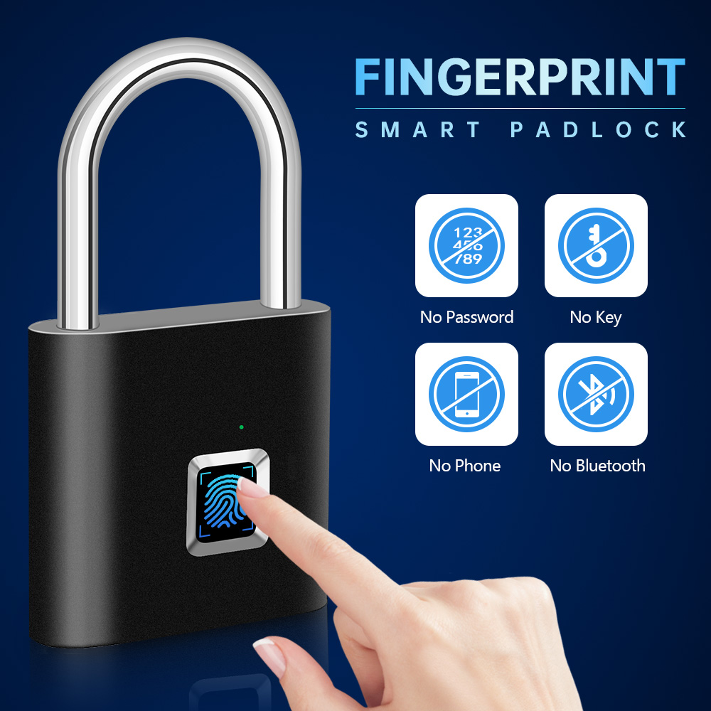 Portable Keyless USB Charging Smart Fingerprint Padlock Quick Unlock Anti-theft Biometric Door Lock for Home Use