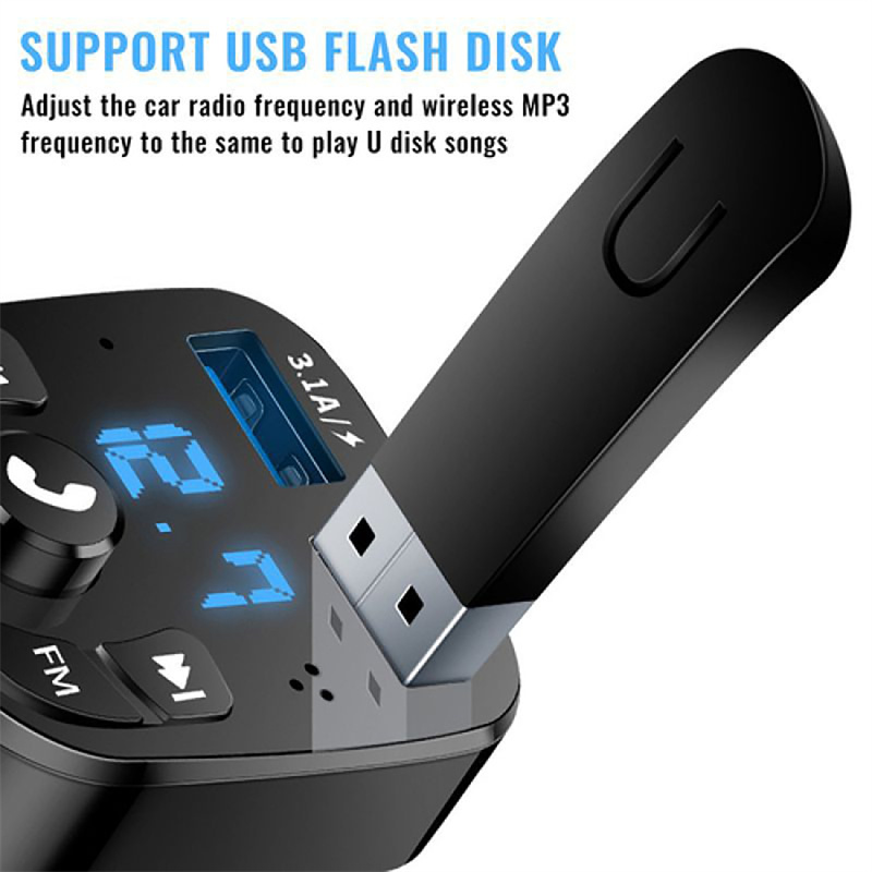 Car 5.0 FM Transmitter Wireless Handsfree Audio Receiver Auto MP3 Player USB Fast Charger Bluetooth-compatible Car Accessories C