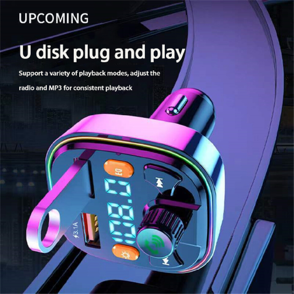 Car Bluetooth 5.0 FM Transmitter Wireless Handsfree Audio Receiver MP3 Player Type-c Dual USB Fast Charger Car Accessories