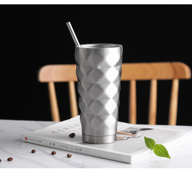 500ML Stainless Steel Diamond Straw Water Cups with Lid Vacuum Insulated Double-Layer Thermos Bottle Creative Travel Coffee Mugs