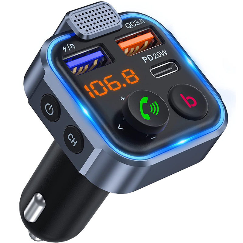 Car Bluetooth-compatible 5.0 FM Transmitter One Key Bass Mp3 Player Large Microphone USB Music Play QC3.0 PD20W Quick Charger