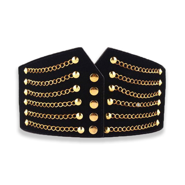 Deepeel 1pc Women Fashion Slim Corset Cummerbunds Elastic Belts Wild Rivet Waistband Female Coat Fur hige Waist Belt Accessory