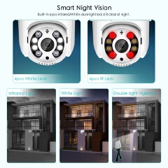 Wireless PTZ Camera HD 1080P Color Night Vision Wifi IP Camera Outdoor H.265 Ai Auto Tracking CCTV Surveillance Cam（no card）