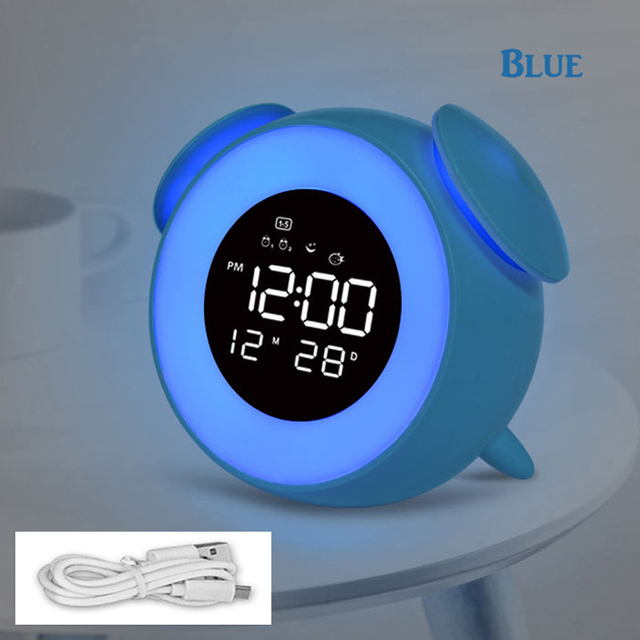 Bedside Sunrise Sunset Wake Up Light Digital Led Music Alarm Clock Bedroom Desk Calendar Snooze Clock Table Phone Charger