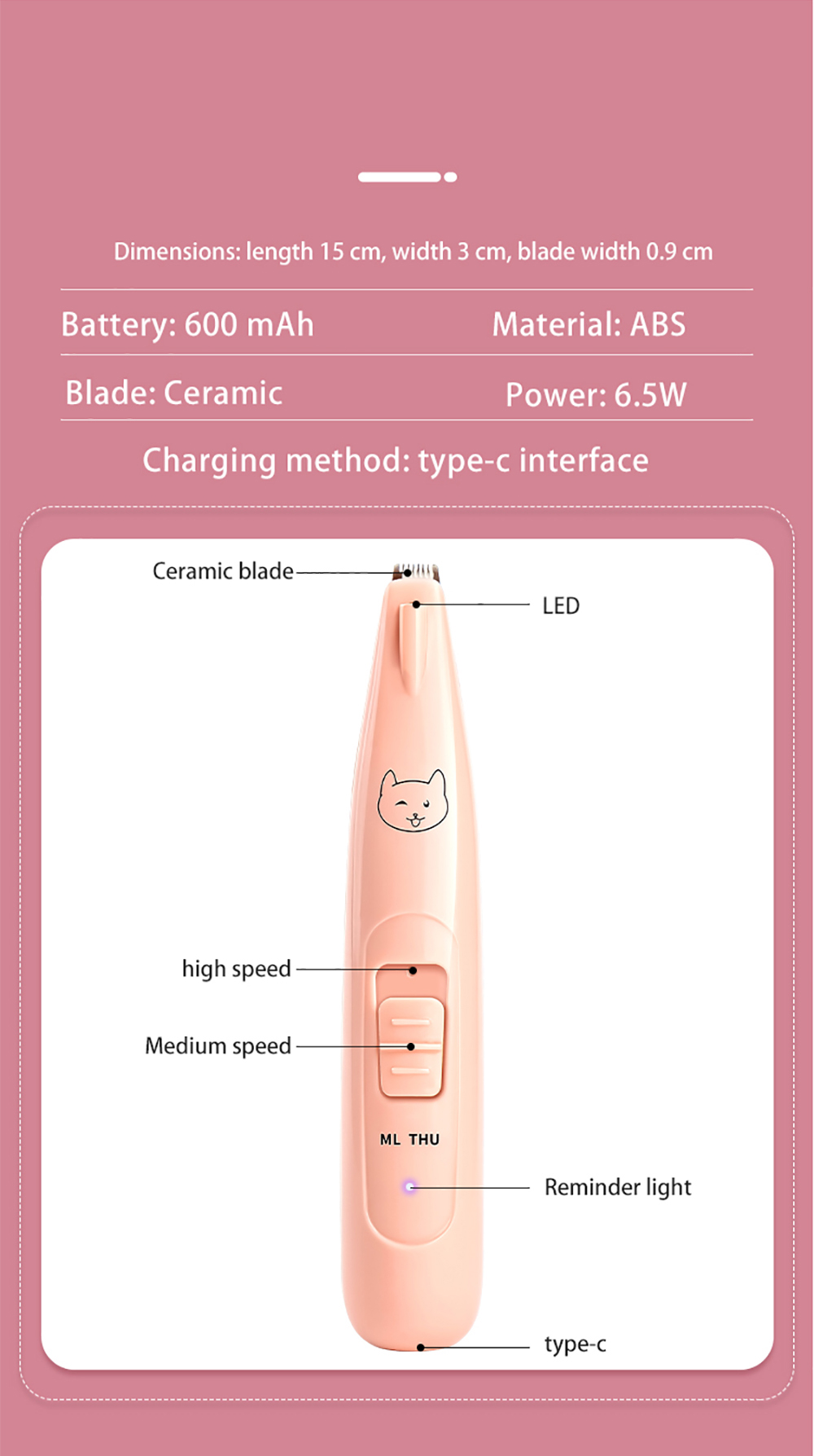 Dog Clippers (Pet/Cat/Dog/Rabbit)(Butt/Ear/Eyes/Foot)Pets cordless Rechargeable Professional Grooming haircut Trimmer Shaver Set