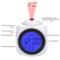 Creative Digital Alarm Clock LCD Projector Weather Temperature Desk Time Date Display Projection USB Charger Home Clock Timer