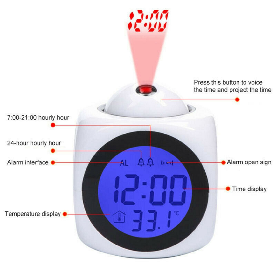 Creative Digital Alarm Clock LCD Projector Weather Temperature Desk Time Date Display Projection USB Charger Home Clock Timer