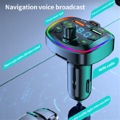Car Bluetooth Cigar Lighter Radio FM Transmitter PD 18W Type-C Dual USB 4.2A Colorful Ambient Light Charger MP3 Music Player