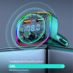 Car Bluetooth Cigar Lighter Radio FM Transmitter PD 18W Type-C Dual USB 4.2A Colorful Ambient Light Charger MP3 Music Player