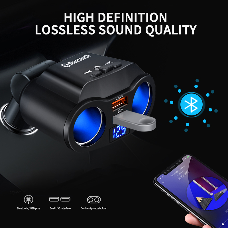 Car Bluetooth Transmitter Car Handsfree FM Transmitter Car MP3 Player Dual USB Car Charger Expand Support U Disk Music Play
