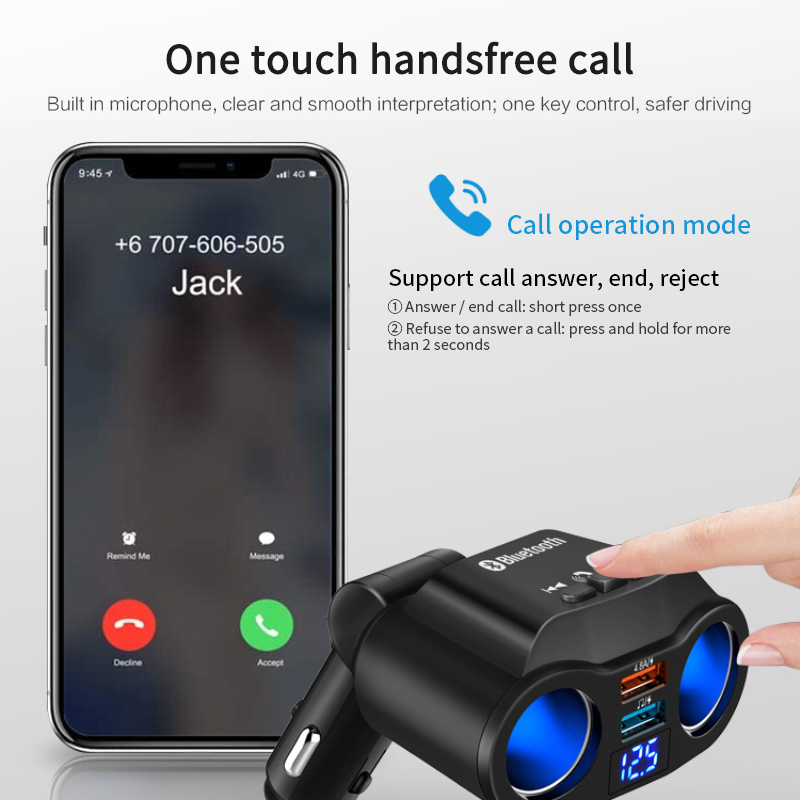 Car Bluetooth Transmitter Car Handsfree FM Transmitter Car MP3 Player Dual USB Car Charger Expand Support U Disk Music Play