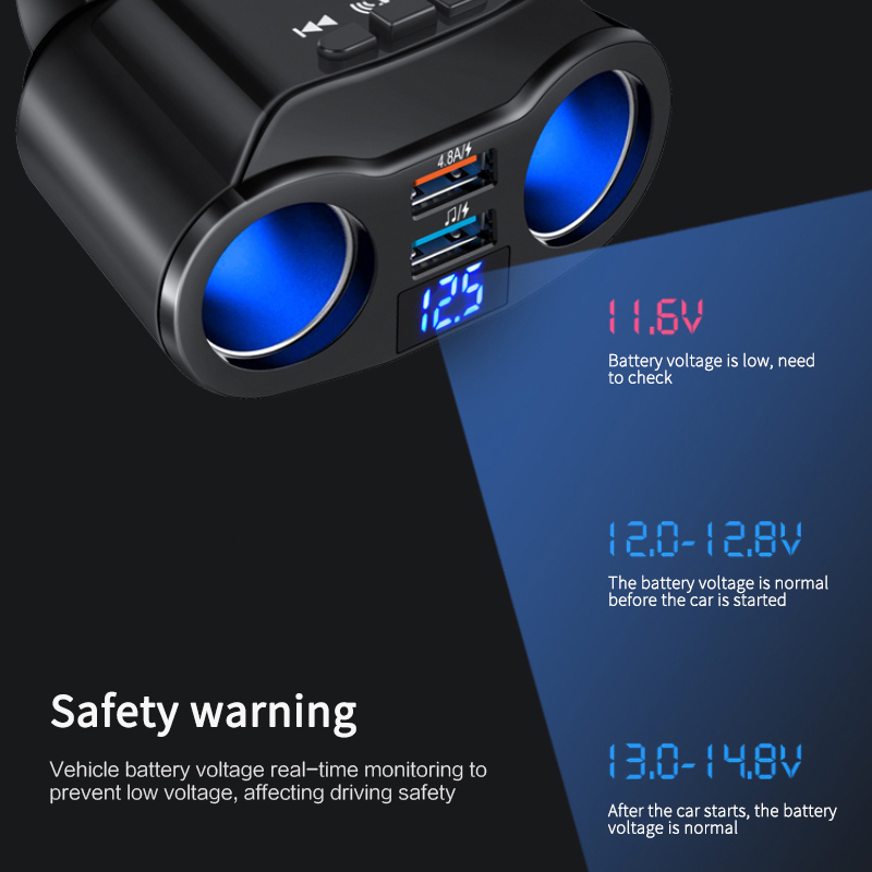 Car Bluetooth Transmitter Car Handsfree FM Transmitter Car MP3 Player Dual USB Car Charger Expand Support U Disk Music Play