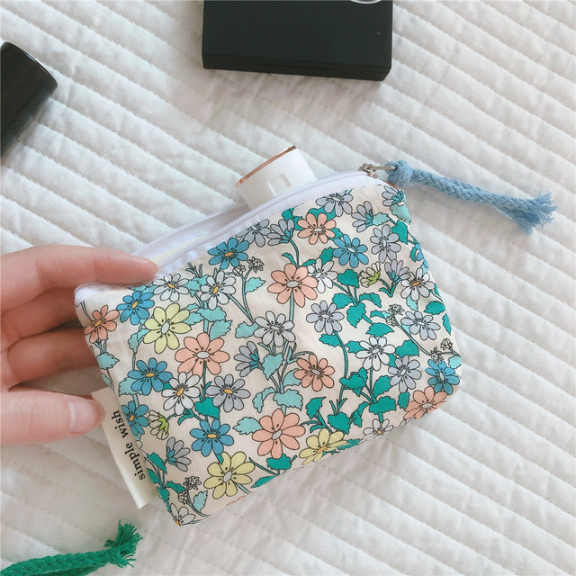 Small Cosmetic Make Up Bag Mini Cotton Floral Organizer Bags for Women Lipstick Makeup Case ChildrenLittle Purse Coin Pouch Case