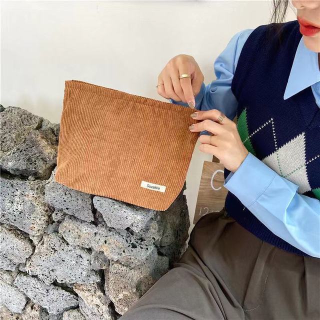 Corduroy Portable Cosmetic Bags Women Zipper Makeup Pouch Retro Simple Wash Cases Female Practical Storage Toiletries Organizer